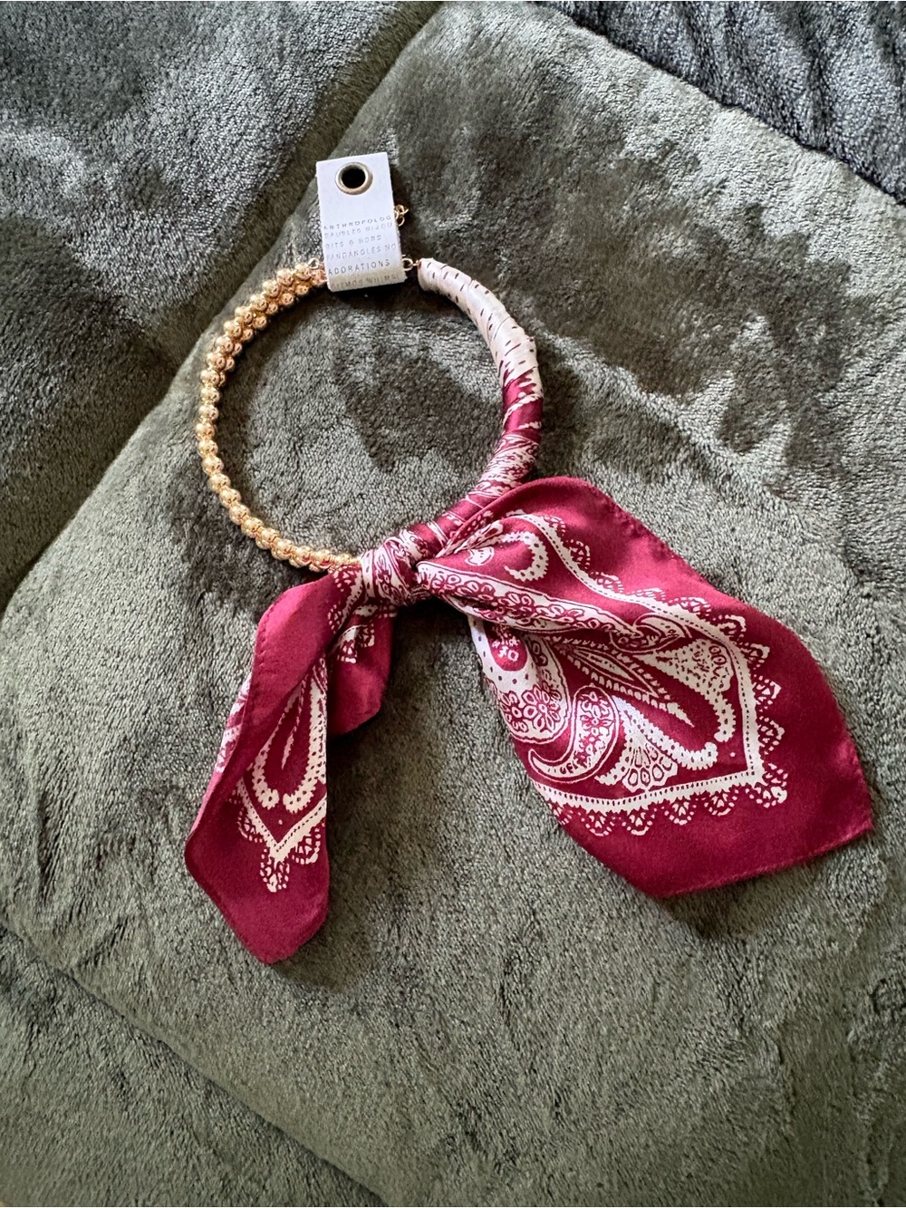 Gold Beaded Scarf Necklace - Burgundy